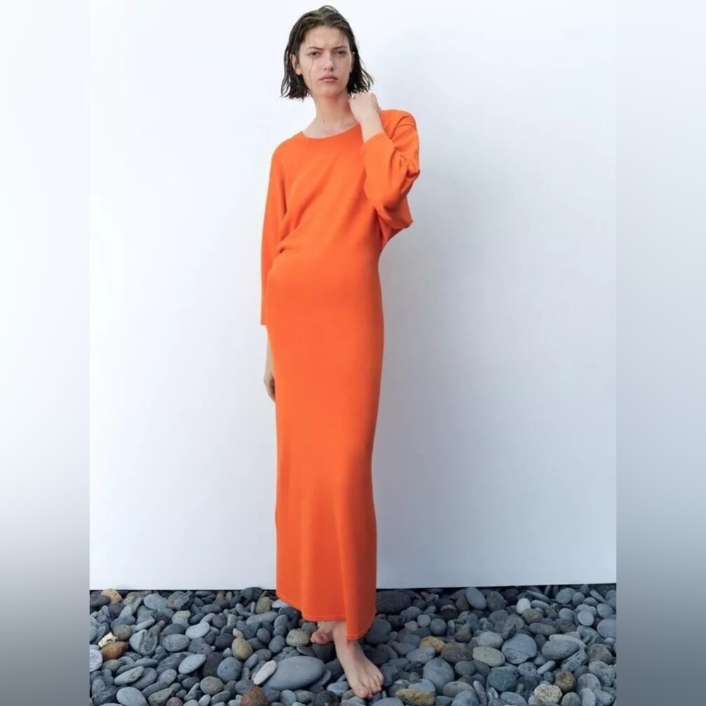 NWT ZARA Open Back‎ Knit Long Dress ORANGE 3390/119/615 MEDIUM